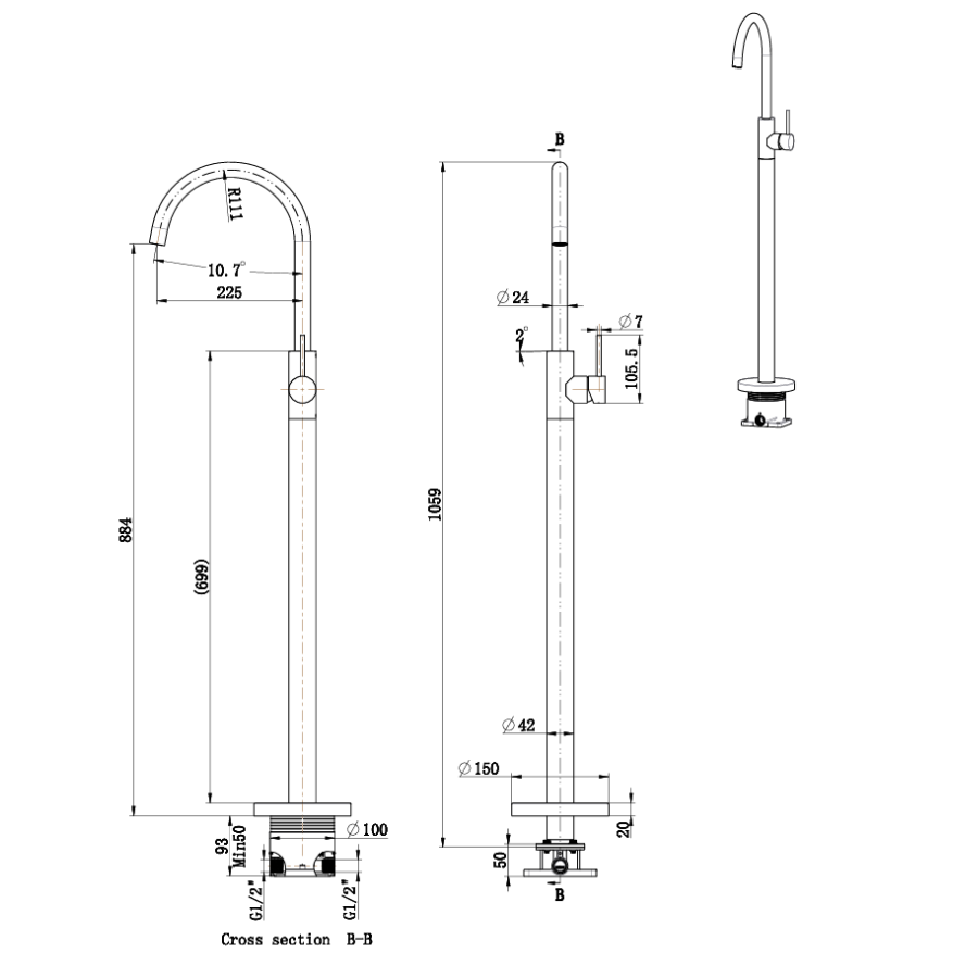 Otus Slimline Free Standing Bath Mixer Daiwing