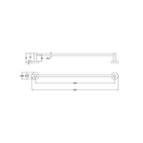 Otus Slimline SS304 Towel Rail Single 600mm Drawing