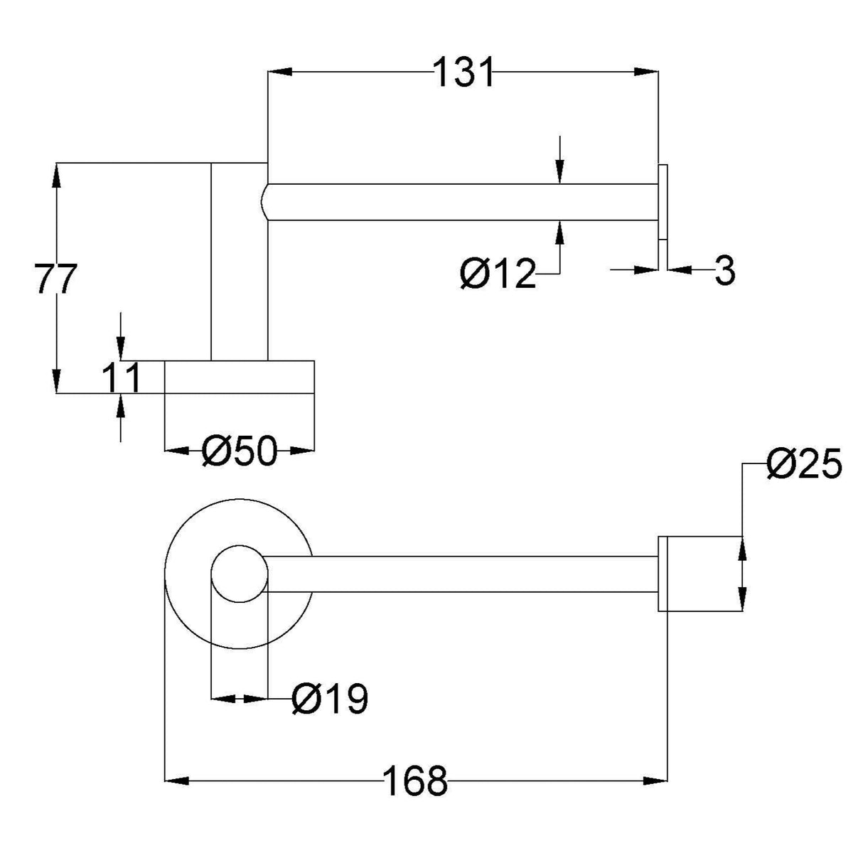 Otus Slimline Toilet Roll Holder - Technical Drawing