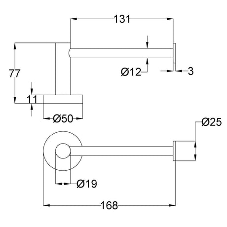 Otus Slimline Toilet Roll Holder - Technical Drawing