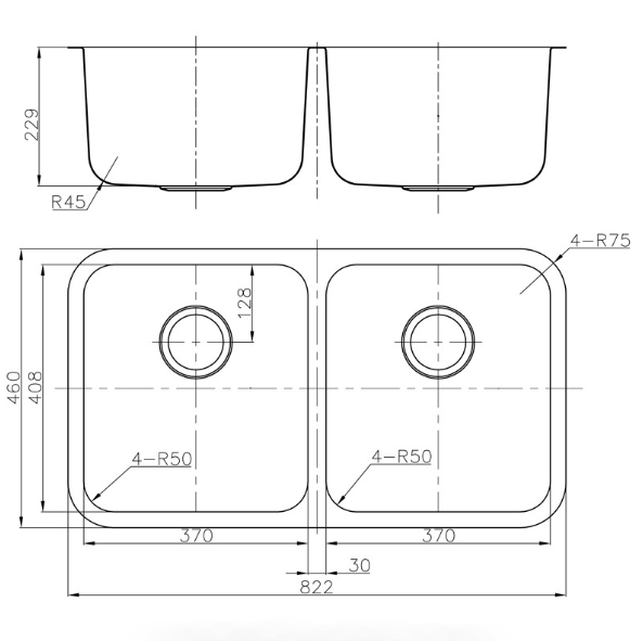 Otus Chrome Kitchen Sink (822x460x230)