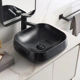 POSEIDON Matte Black Ceramic Marble Basin (Rectangle: 450x400x145)