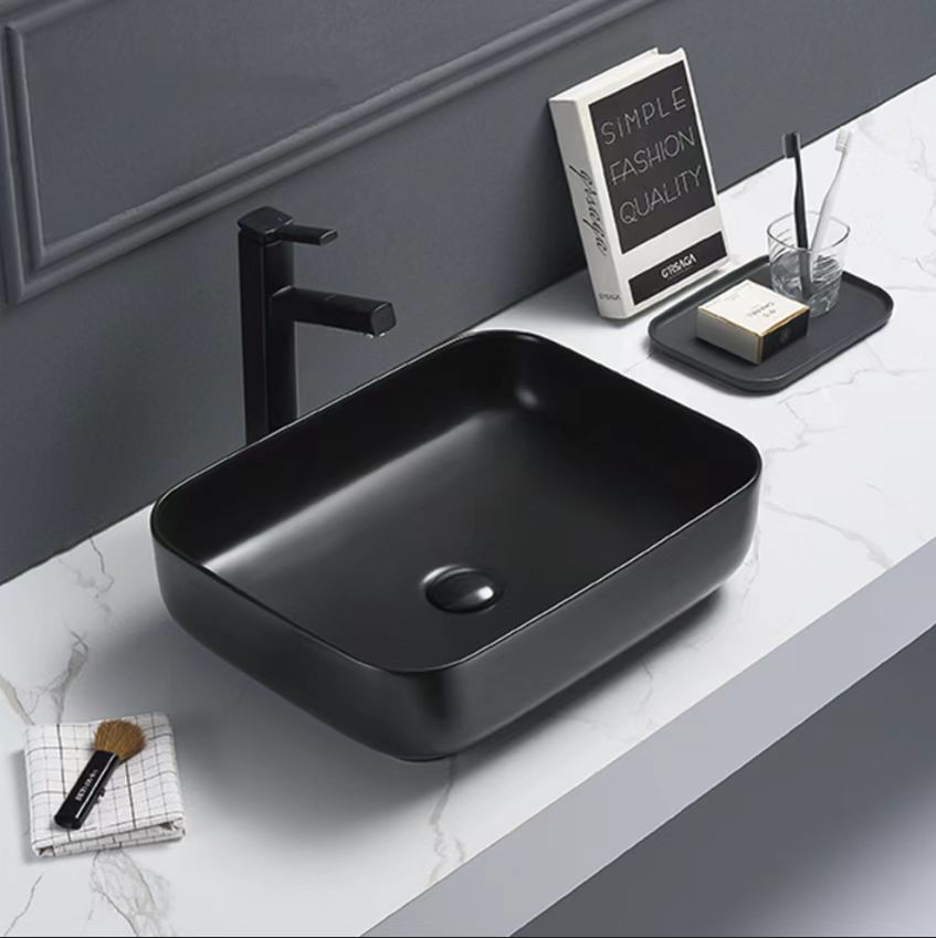 POSEIDON Matte Black Ceramic Basin (Rectangle: 500x390x130)