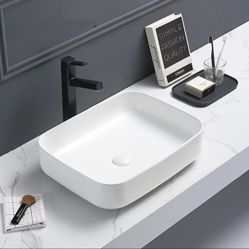POSEIDON Matte White Ceramic Basin (Rectangle: 500x390x130)