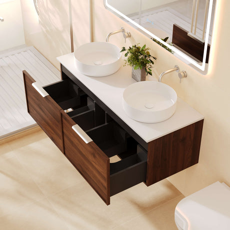 PARIS Wall Hung Vanity Walnut Woodmatt 