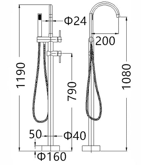 PAVIA Free Standing Mixer - Chrome Technical Drawing