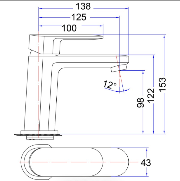 Cora Basin Mixer - Technical Drawing