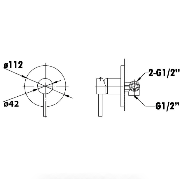 Otus Pin Handle Round Wall Mixer - Technical Drawing