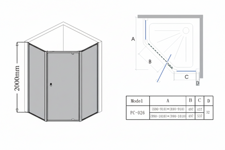 COVEY Semi-Framed Pivot Door Diamond Shower Screen