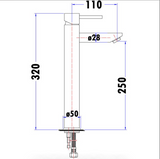 Otus Pin Handle High Rise Basin Mixer - Technical Drawing