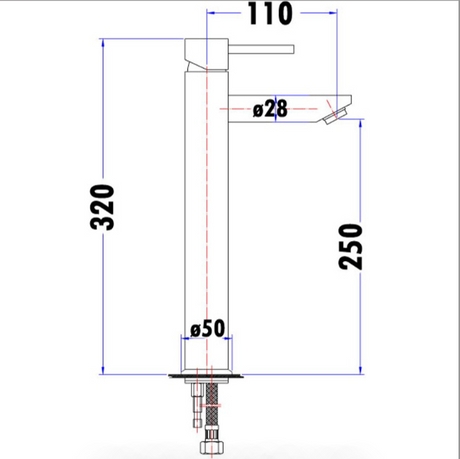 Otus Pin Handle High Rise Basin Mixer - Technical Drawing