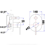 Otus Wall Mixer With Diverter - Technical Drawing