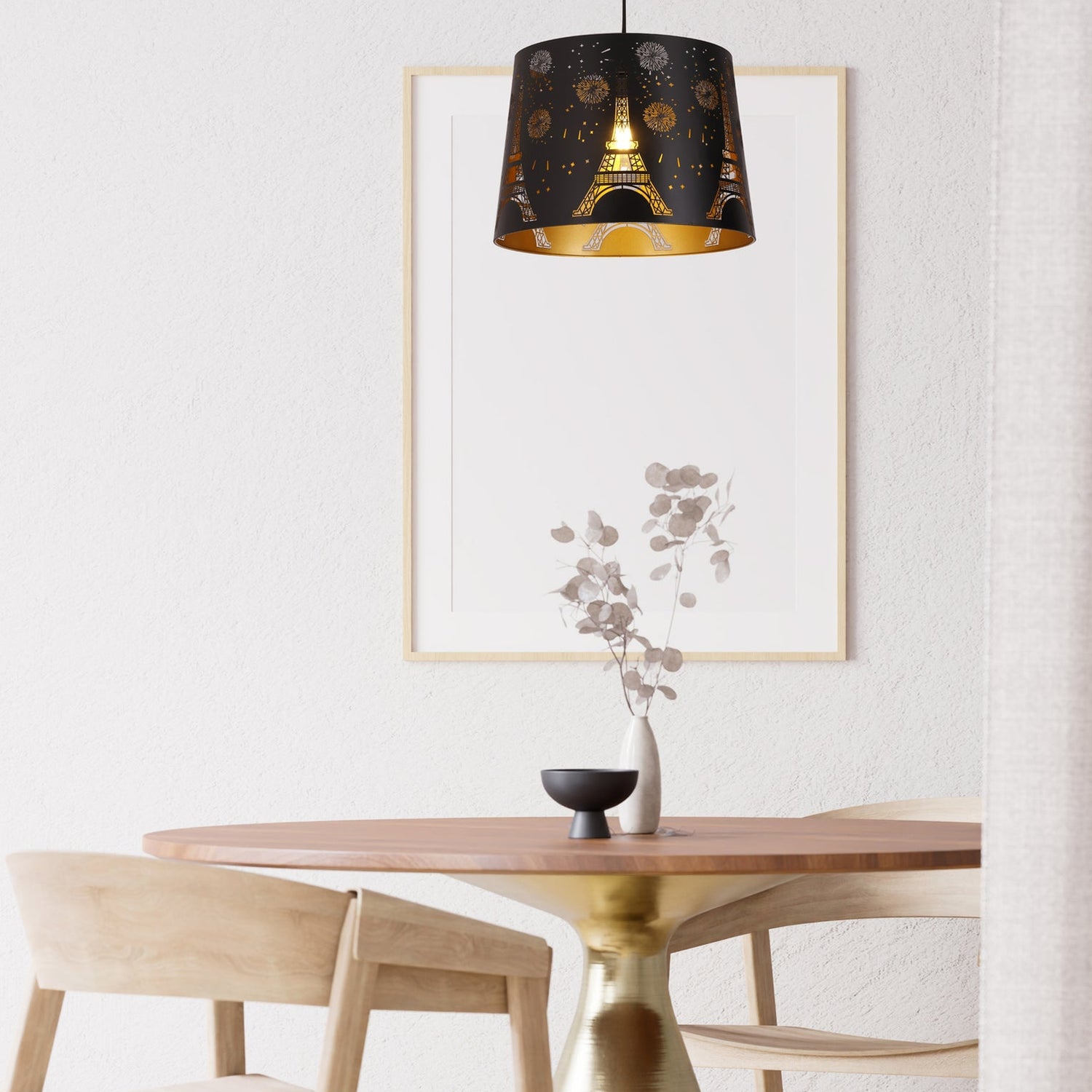 PENSHADE: Interior Slanted with Eiffel Tower Pattern Laser Cut Pendant Lights (Black/ White)