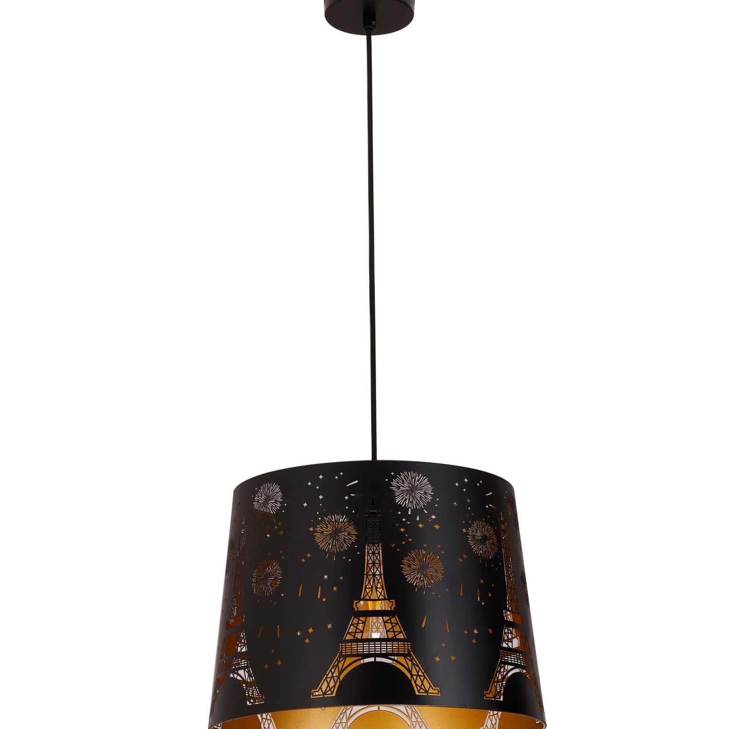 PENSHADE: Interior Slanted with Eiffel Tower Pattern Laser Cut Pendant Lights (Black/ White)