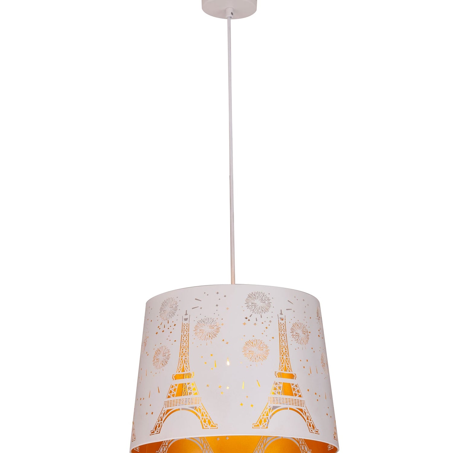 PENSHADE: Interior Slanted with Eiffel Tower Pattern Laser Cut Pendant Lights (Black/ White)