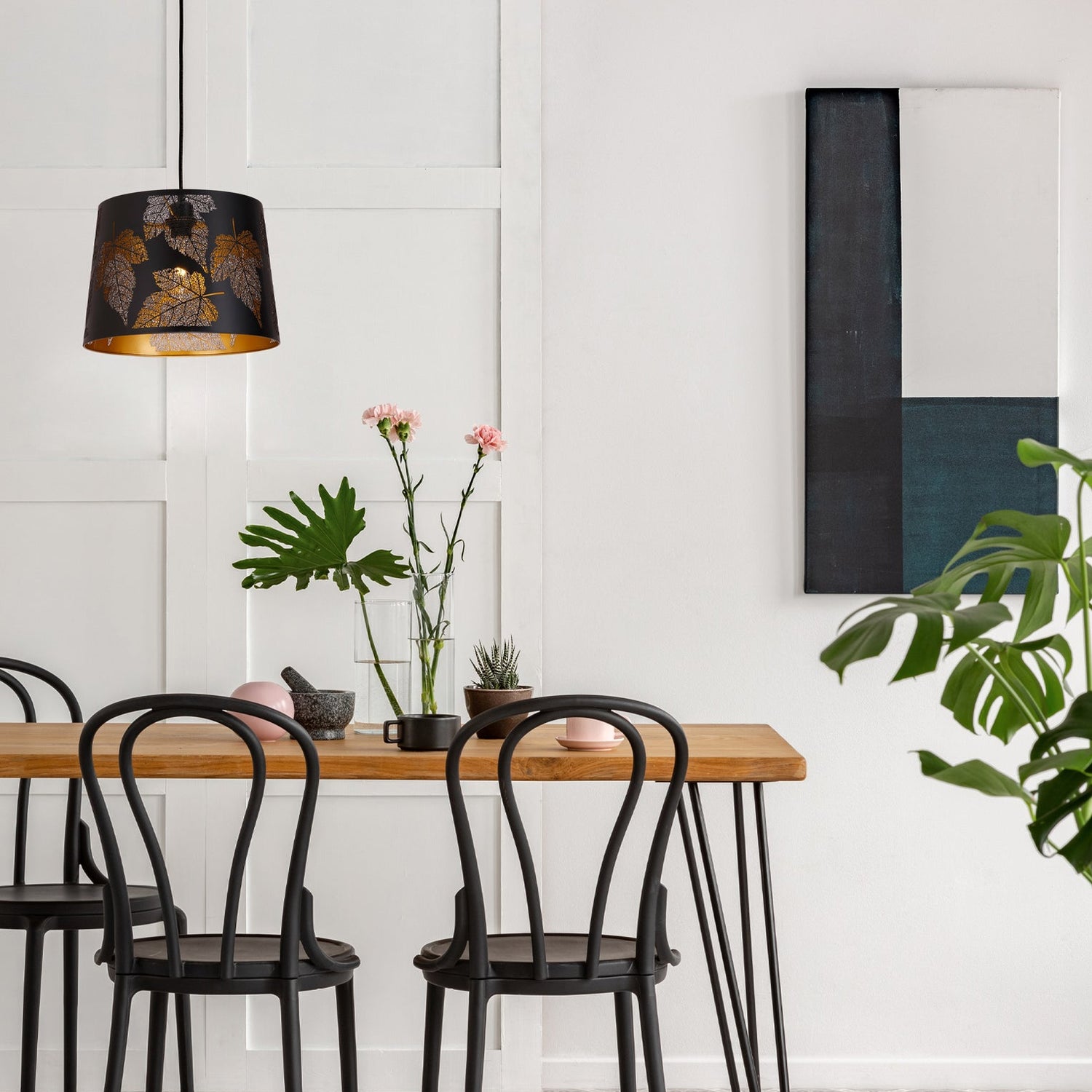 PENSHADE: Interior Slanted with Maple Leaf Pattern Laser Cut Pendant Lights (Black/ White)