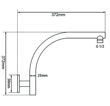 Pentro Wall Mounted Shower Arm - Brushed Brass Technical Drawing