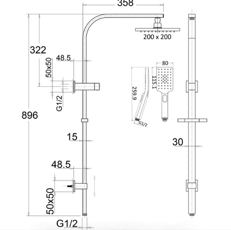 Eden Square Multi-function Shower Set - Brushed Nickel