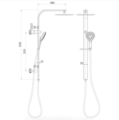 Regal MultiFunction Shower Set - Technical Drawing