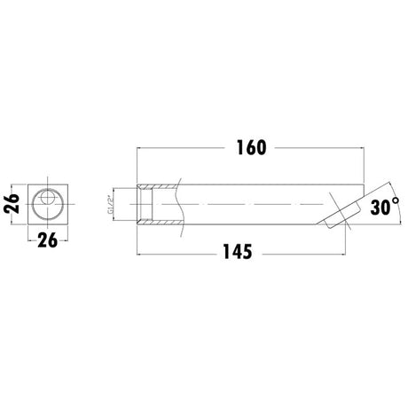 Yale Square Bath Spout 160mm - Chrome