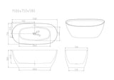 PILATO Gloss White Free-Standing Bathtub Overflow 1500/1700mm
