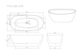 PILATO Matt White Free-Standing Bathtub with Overflow (1500mm/1700mm)