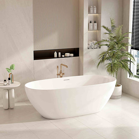 PILATO Gloss White Free-Standing Bathtub Overflow 1500/1700mm