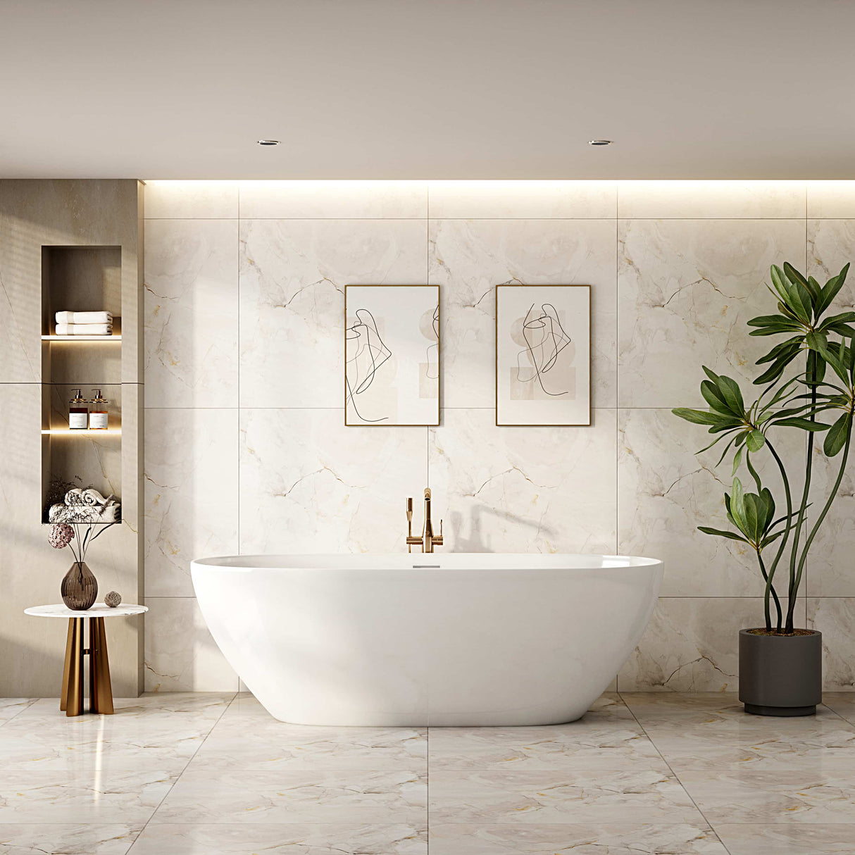 PILATO Gloss White Free-Standing Bathtub Overflow 1500/1700mm