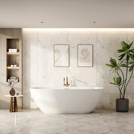 PILATO Gloss White Free-Standing Bathtub Overflow 1500/1700mm