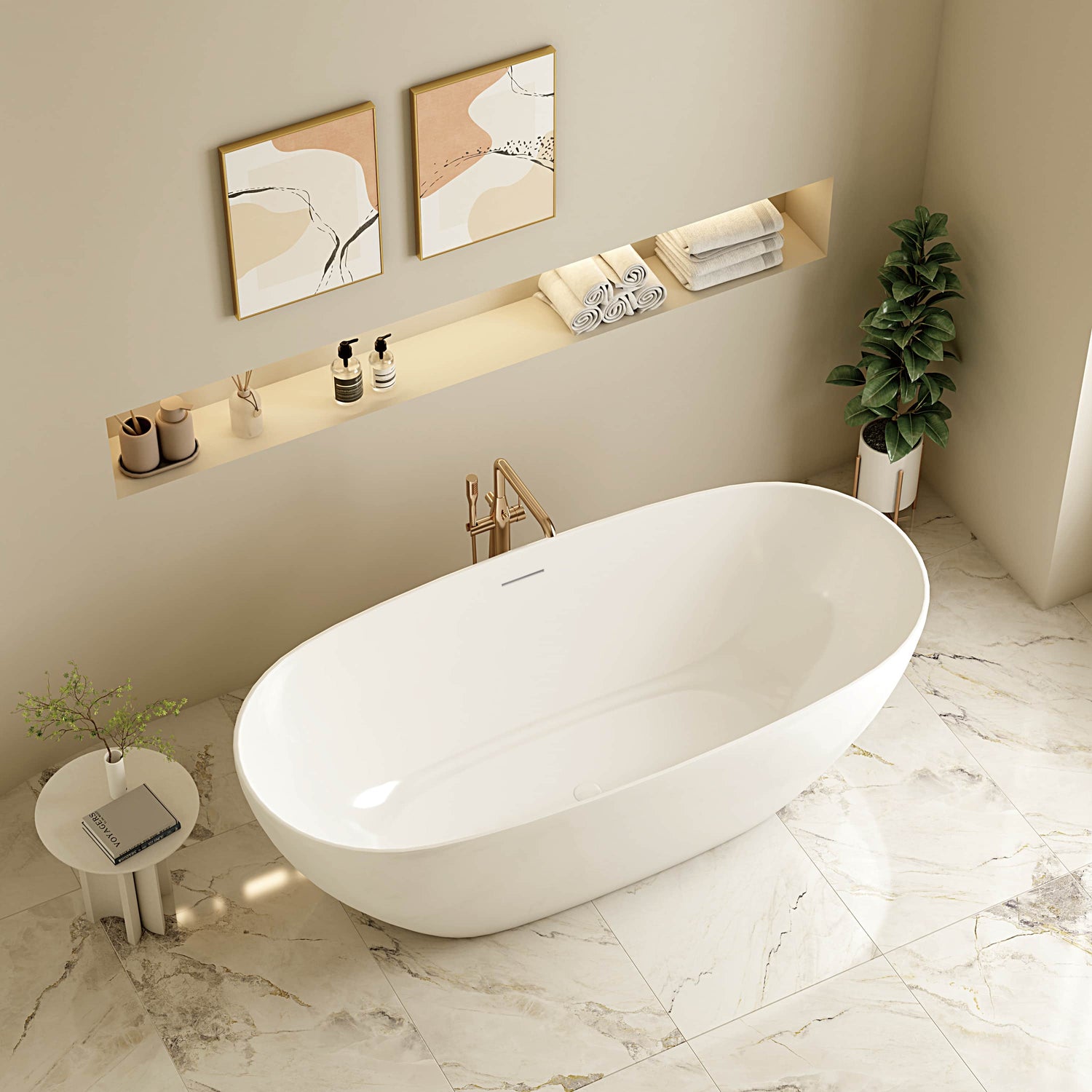 PILATO Gloss White Free-Standing Bathtub Overflow 1500/1700mm