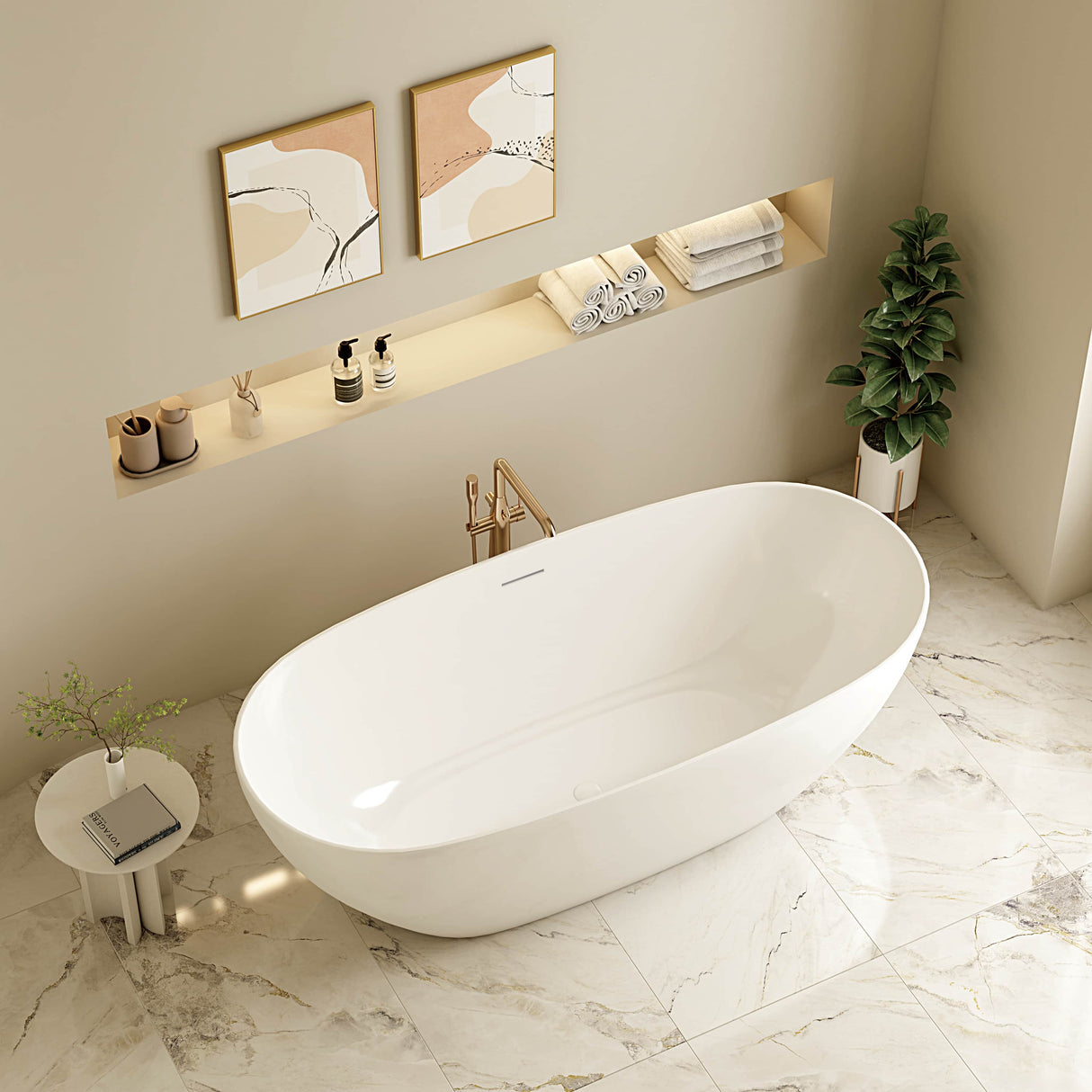PILATO Gloss White Free-Standing Bathtub Overflow 1500/1700mm
