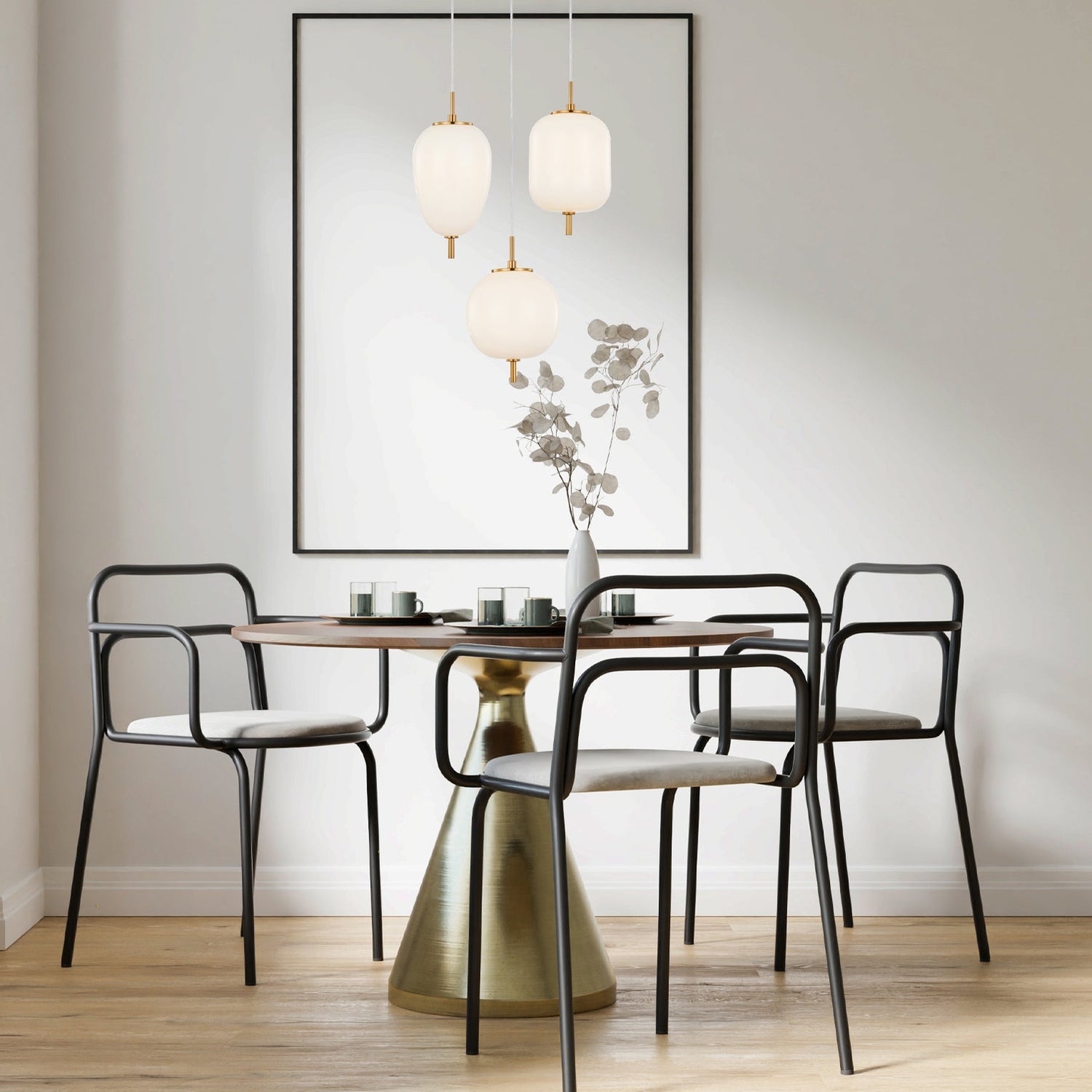 PINO: Interior Opal Matte / Smokey Black Mirror Finish Glass Pendant Lights