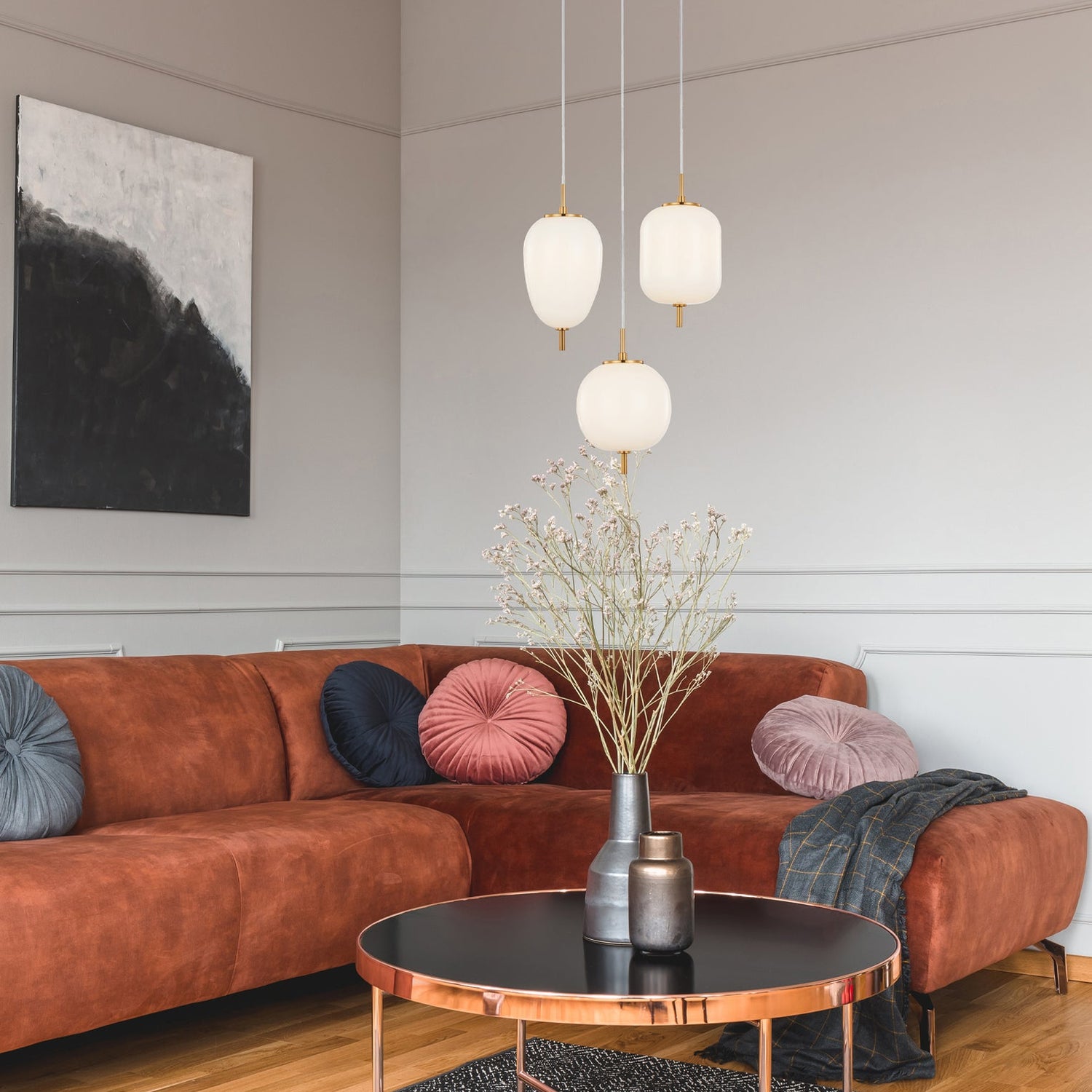 PINO: Interior Opal Matte / Smokey Black Mirror Finish Glass Pendant Lights