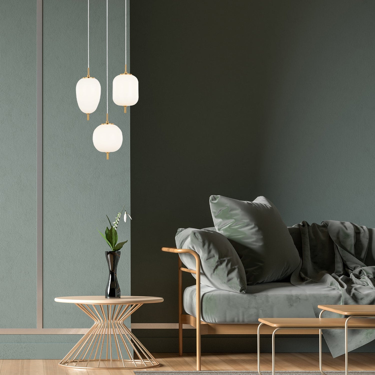 PINO: Interior Opal Matte / Smokey Black Mirror Finish Glass Pendant Lights