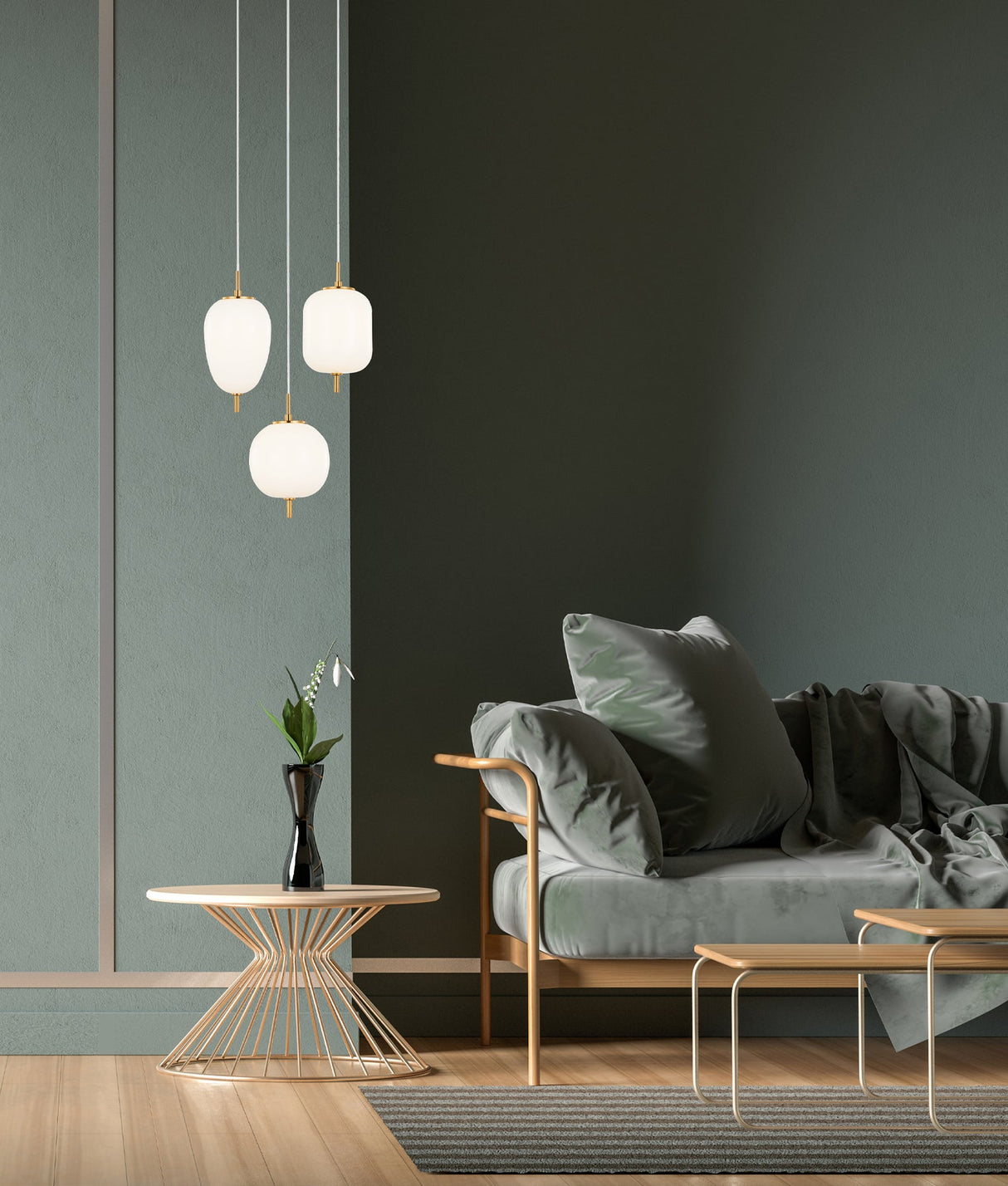 PINO: Interior Opal Matte / Smokey Black Mirror Finish Glass Pendant Lights