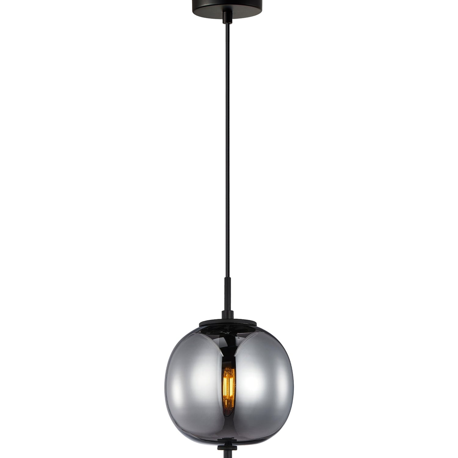 PINO: Interior Opal Matte / Smokey Black Mirror Finish Glass Round Pendant Lights