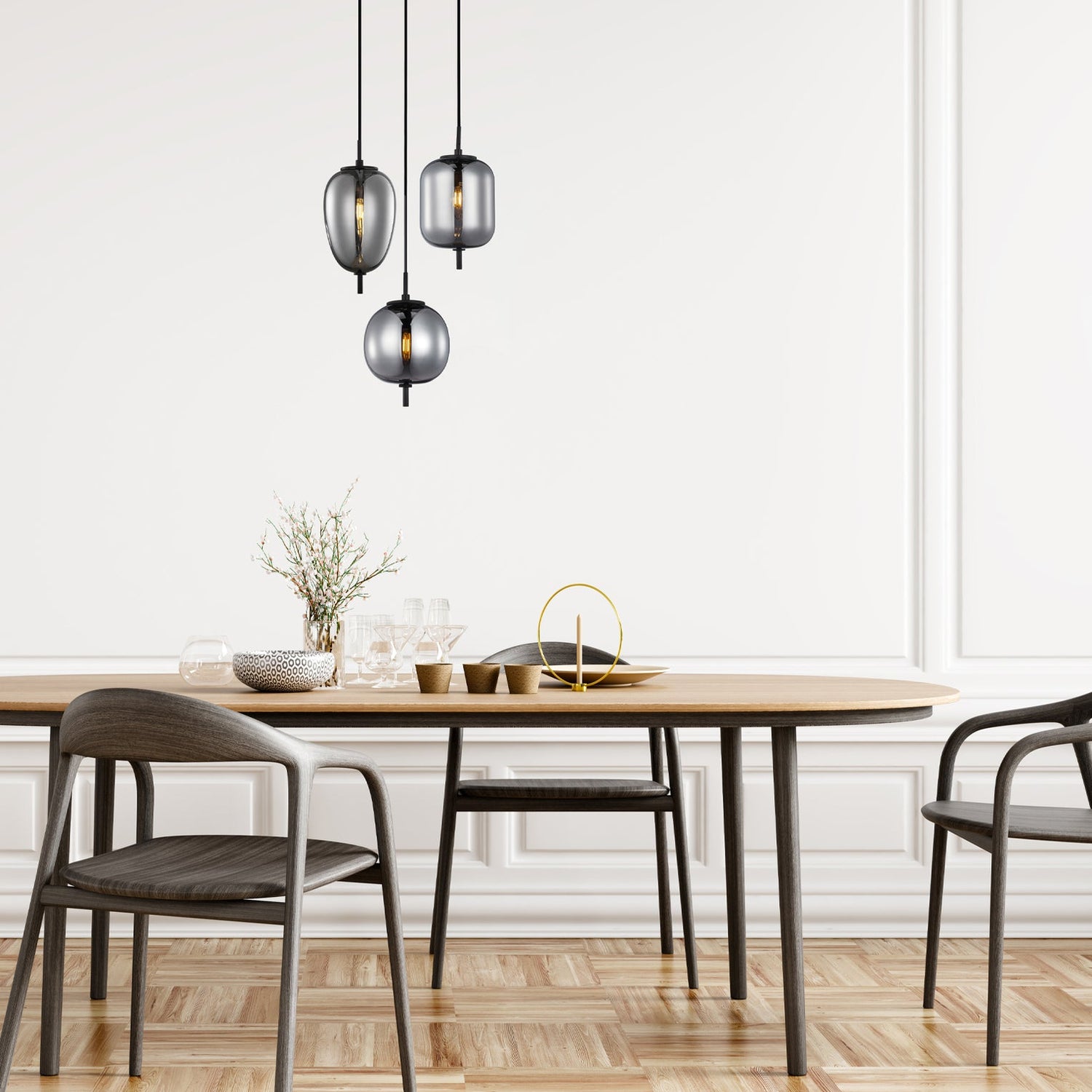 PINO: Interior Opal Matte / Smokey Black Mirror Finish Jar Pendant Lights