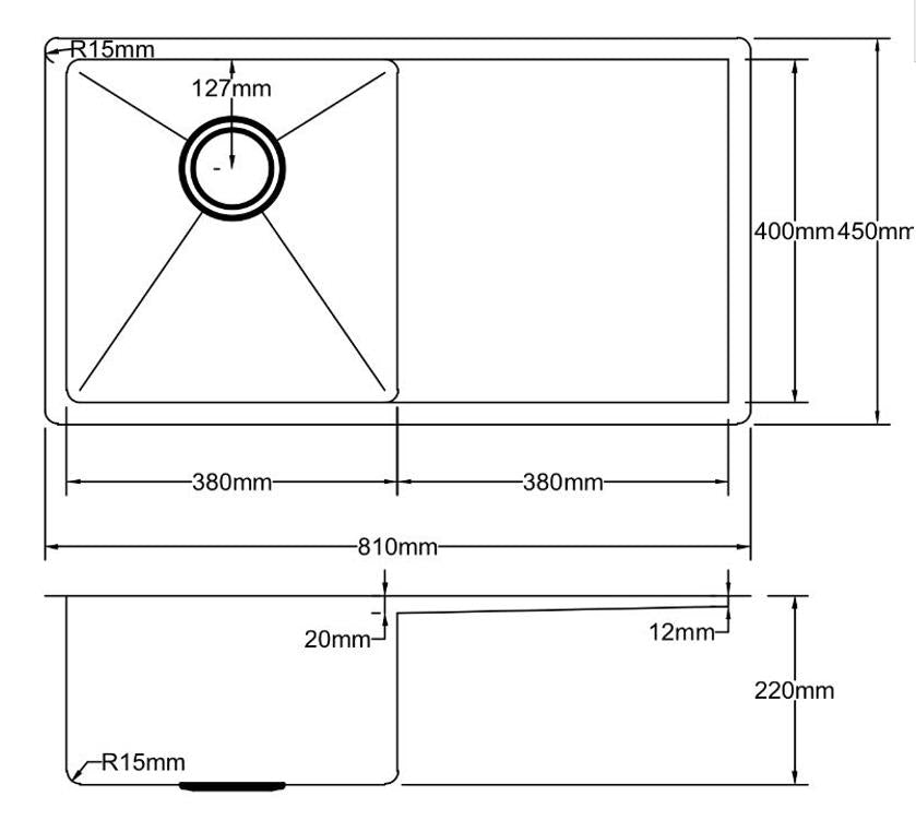 POS Stainless Steel Kitchen Sink 810x450x220