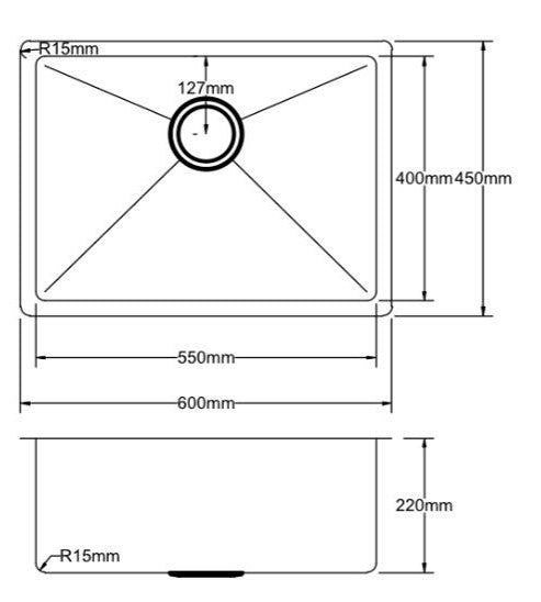 POS Stainless Steel Kitchen Sink 600x450x220