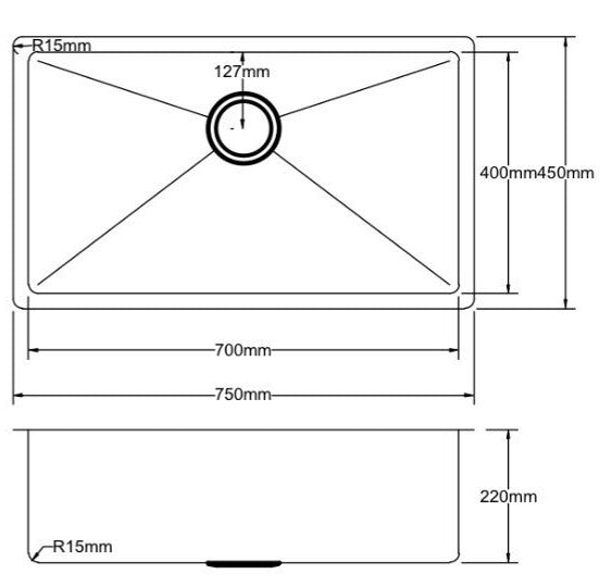 POS Stainless Steel Kitchen Sink 750x450x220