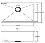 POS Stainless Steel Kitchen Sink 750x450x220