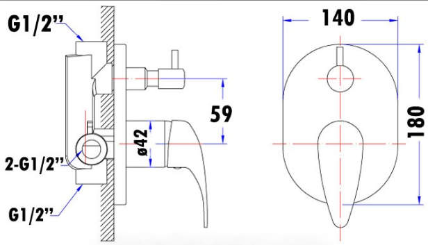 Ruby Wall Mixer with Diverter (Chrome)