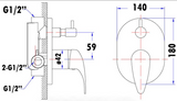Ruby Wall Mixer with Diverter (Chrome)