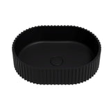 POSEIDON Ally Matte Black Fluted Solid Surface Stone Basin (Oval: 480x345x140mm)