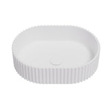 POSEIDON Ally Matte White Fluted Solid Surface Stone Basin (Oval: 480x345x140mm)