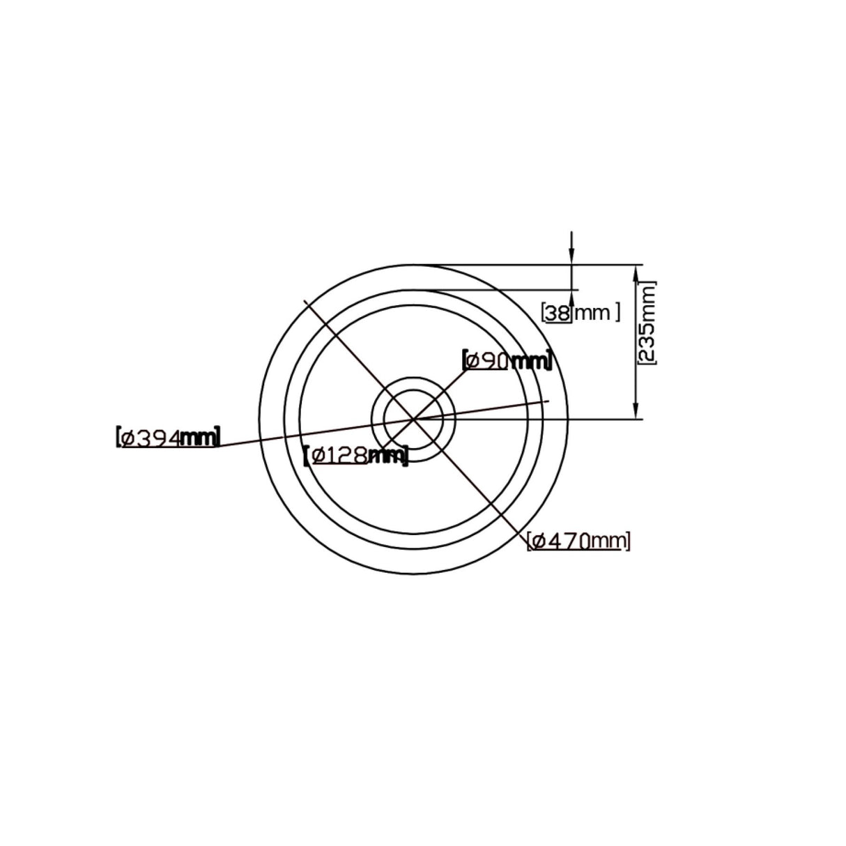 POS Camden Gloss White Fireclay Undermount Kitchen Sink 470x228mm-drawing
