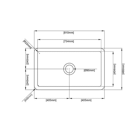 POS Camden Gloss White Fireclay Undermount Kitchen Sink 810x480x254mm-drawing