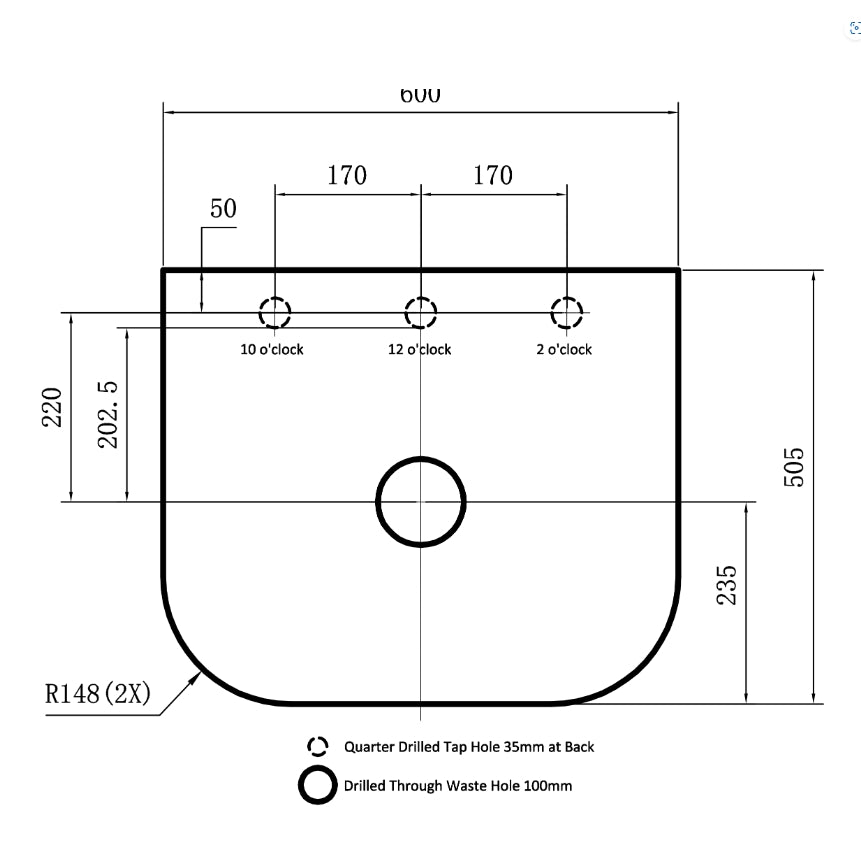 POS Curved Stone 600mm-drawing