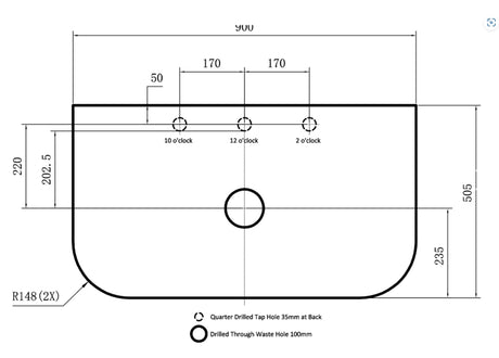 POS Curved Stone Top 900 drawing
