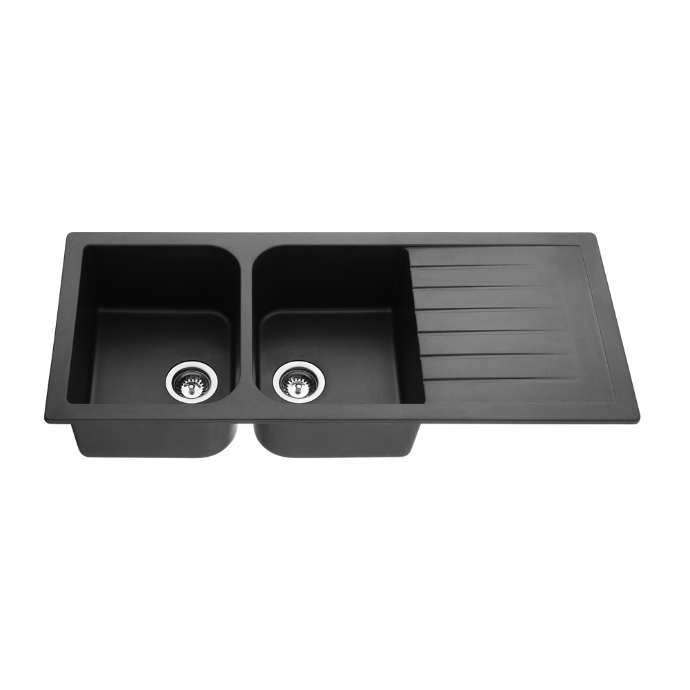POS Quartz Top-mount Kitchen Double Sink 1160x500x225 (Matte Black)